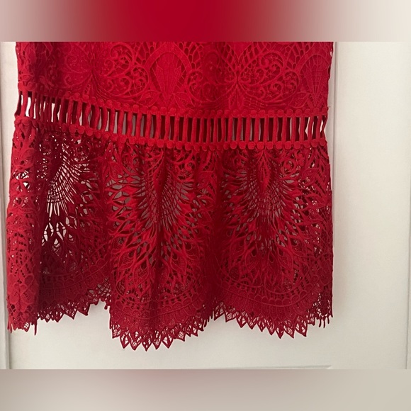 SAYLOR red lace off the shoulder midi dress, size M - Picture 6 of 9